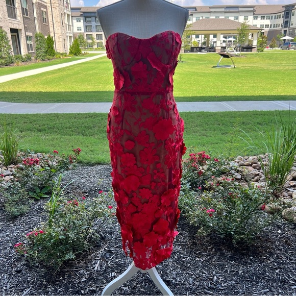 Mews Mews Red 3D Floral Strapless Dress - Picture 1 of 7